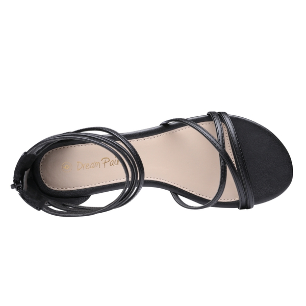 Ankle Strap Classic Low Wedge Sandals - BLACK PU - 4